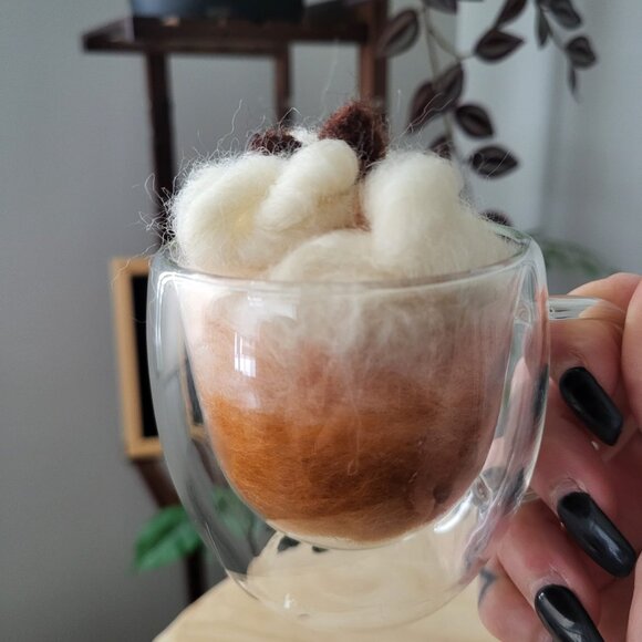 Handmade Coffee Macchiato Hot Cocoa Felted Wool - Picture 7 of 7